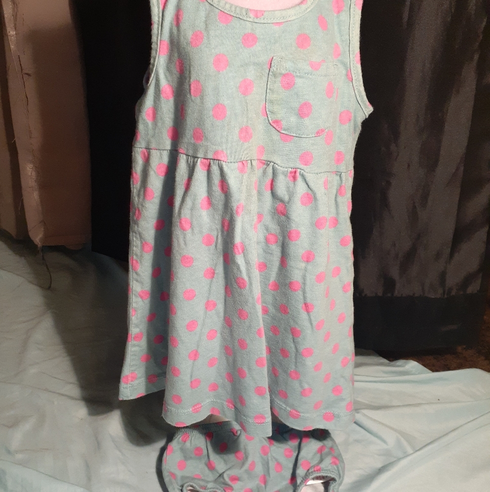 Baby Boden Grey w/ Pink Dots Dress w/ Knickers